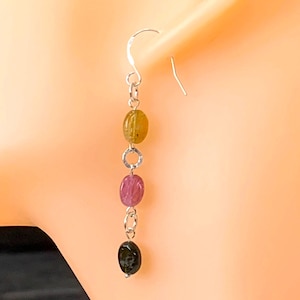 Natural Tourmaline Gemstone Earrings, Tourmaline Drop Earrings, Dangle Earrings, 925 Sterling Silver Earrings, October Birthstone Earrings