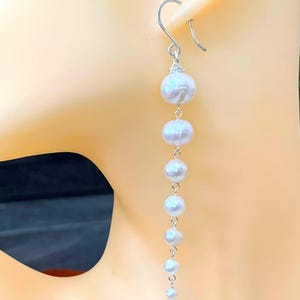 Cascading Freshwater Pearl Dangle Earrings: Sterling Silver