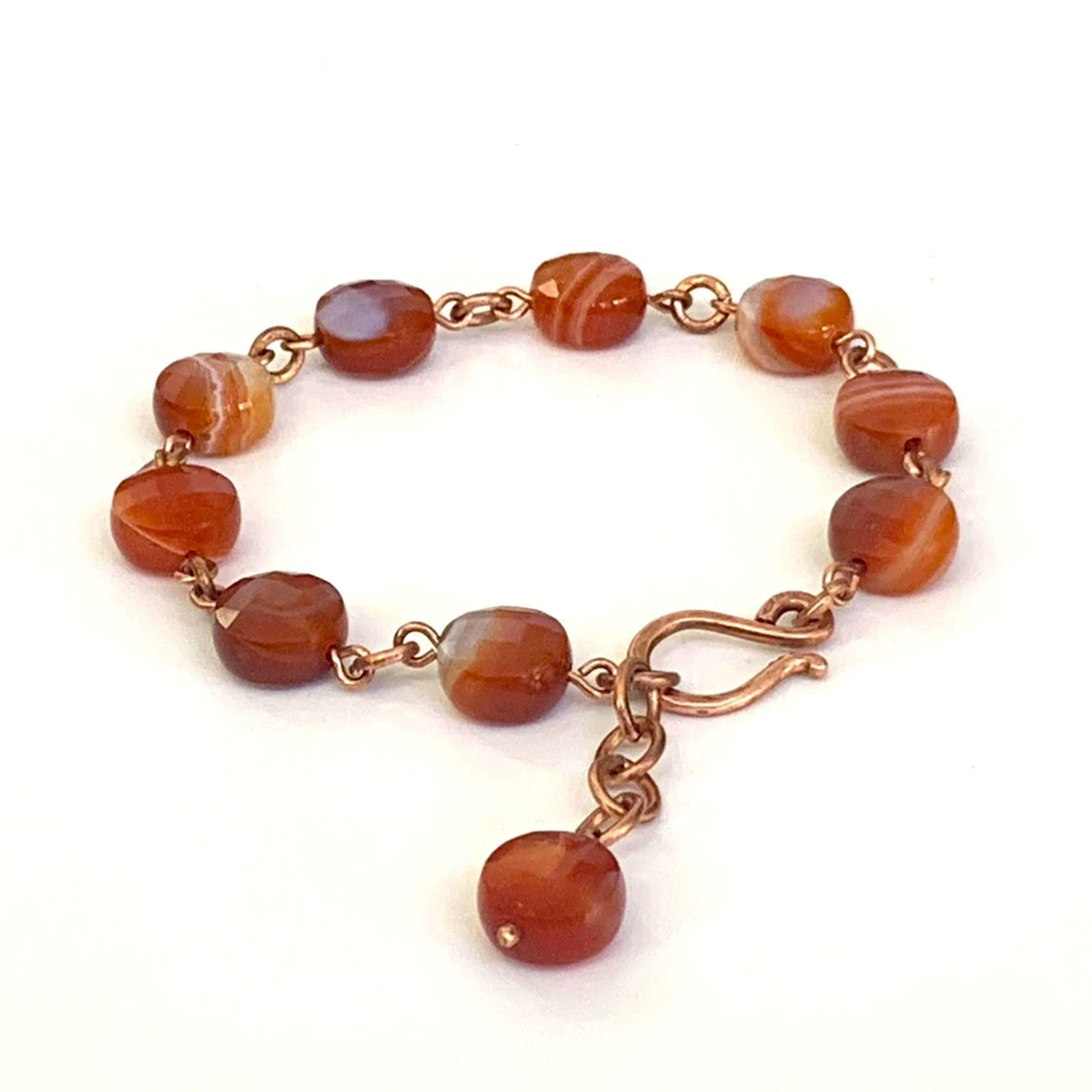 Natural Carnelian Bracelet - 10mm Genuine Carnelian Gemstones, Statement Bracelet, Carnelian Chakra Bracelet, Hand-Hammered Copper