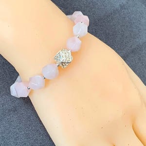 Rose Quartz Gemstone Bracelet - Stretch Bracelet, Sterling Silver, Rose Quartz Crystal Bracelet, Gift for Her, Gift for Mom
