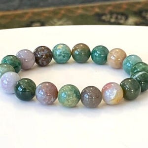 Indian Agate Gemstone Bracelet - Stretch Bracelet, Agate Bead Bracelet, Natural Agate Bracelet, Gift for Her, Gift for Him