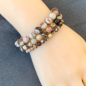 Zebra Jasper Gemstone Bracelet: Grounding & Protection, Stretch Cord