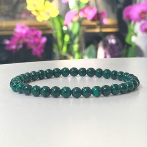 Dainty Dark Green Malachite Bracelet - Premium Grade Malachite Stretch Gemstone Bracelet, Dainty 5mm Genuine Malachite Beads