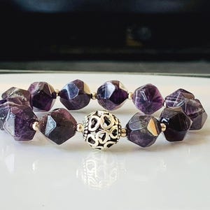 Amethyst Gemstone Bracelet - Amethyst Stretch Bracelet, February Birthstone, Gift for Her, Gift for Him