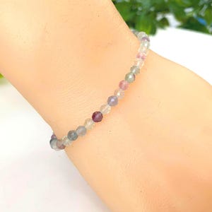 Dainty Rainbow Fluorite Bracelet: 4mm Faceted Gemstone, Custom Size
