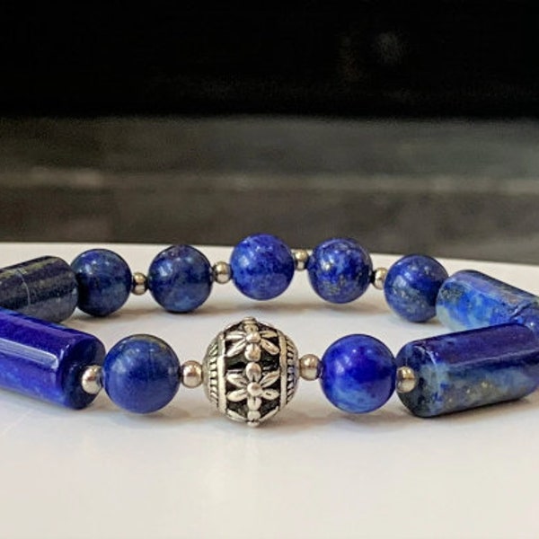 Lapis Lazuli Gemstone Bracelet -Stretch Bracelet, Grade A+ Natural Lapis Lazuli Beads, Protection Bracelet, Healing gemstone, Gift for Him