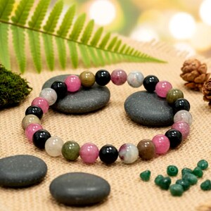 Rainbow Tourmaline Gemstone Bracelet: October Birthstone, 6mm Polished Beads afbeelding 9
