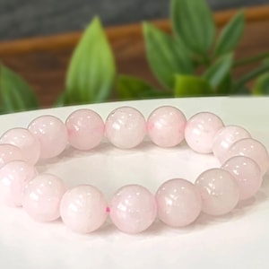 Rose Quartz Gemstone Bracelet - Natural 12mm Rose Quartz Beaded Bracelet, Stretch Bracelet, Love, Friendship, Gift for her, Gift for Mom
