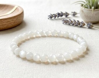 Dainty White Moonstone Gemstone Stretch Bracelet AAA+ Grade 5mm Gemstones June Birthstone Gift