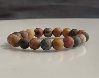 Picasso Jasper Gemstone Bracelet - Stretch Bracelet, Matte Finish Beads, Protection Bracelet, Gift for Him, Gift for Her, Bead Bracelet Gift