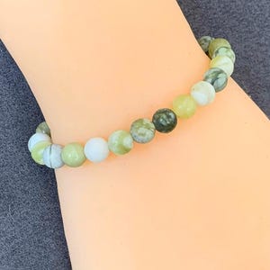 Frosted Green Jade Bracelet: Minimalist Gemstone Stacking Stretch Bracelet