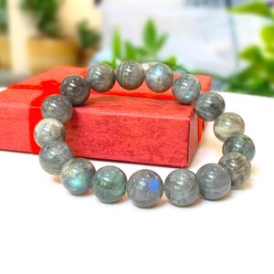 Labradorite Premium Grade Stretch Gemstone Bracelet, Large 12mm Natural Labradorite Beads