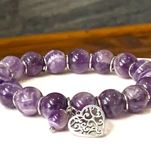 Natural Amethyst Bracelet - Premium Grade Stretch Gemstone Bracelet, February Birthstone, Charm Bracelet