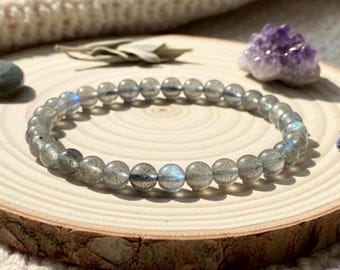 Genuine Labradorite Bracelet: Grade AAA 6mm Labradorite Gemstones, Stretch Jewelry for Men & Women