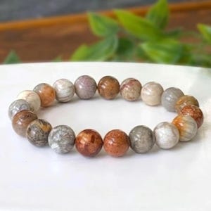 Natural Fossil Coral Gemstone Stretch Bracelet Handmade with large 10mm Coral Beads