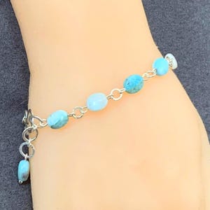 Genuine Larimar Bracelet, Premium Grade Gemstone Bracelet, 925 Sterling Silver 7-9mm Genuine Dominican Republic Larimar