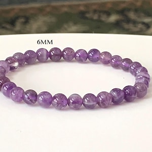 Natural Amethyst Bracelet, Premium Grade Stretch Gemstone Bracelet, February Birthstone, 6mm Amethyst Beads, Minimalist Bracelet