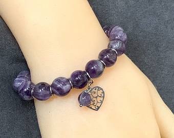 Amethyst Gemstone Bracelet - Stretch Bracelet, Amethyst February Birthstone, Charm Bracelet, Birthday Gift, Gift for Her, Gift for Him