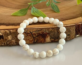 White Howlite Gemstone Bracelet - Stretch Bracelet, Matte Finish Howlite Beads, Calming Bracelet, Gift for Her, Gift for Him, Yoga Bracelet