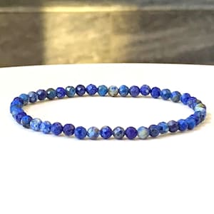 Lapis Lazuli Dainty Gemstone Bracelet - Stretch Bracelet, Small 4mm Faceted Genuine Lapis Lazuli Dainty Beads, Gift for Her, Gift for Him