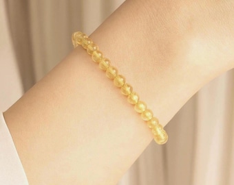 Dainty Citrine Bracelet - 6mm Clear Crystal Gemstones - Stretch Bracelet - November Birthstone