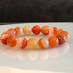 Crackled Orange Agate Bracelet: 12mm Gemstone Crystal Protection