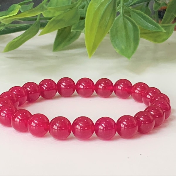 Jade Bead Bracelet - Stretch Bracelet, Magenta/Fuchsia Color Jade Beads (Color-Enhanced), Stacking Bracelet, Gift for Her, Gift for Him