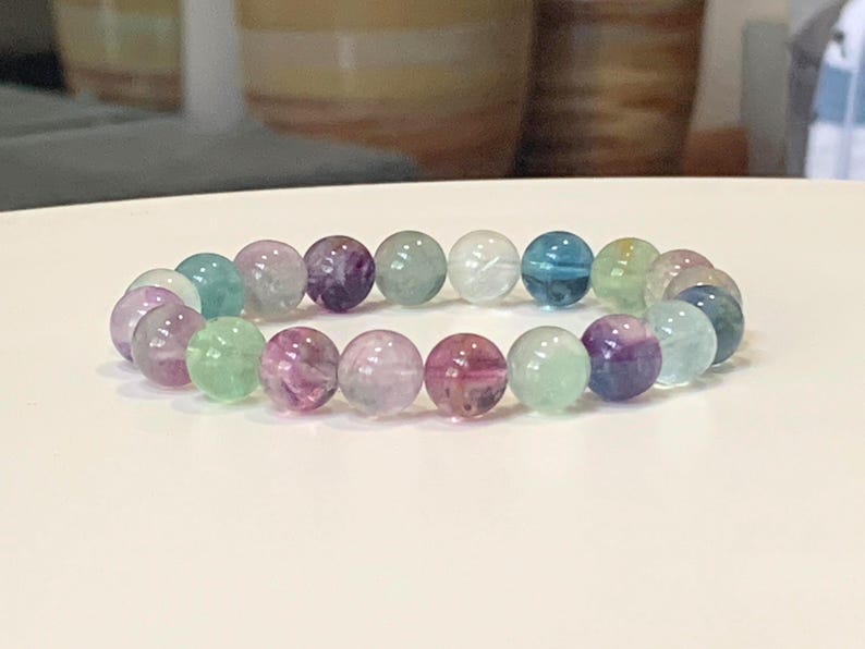 Rainbow Fluorite Gemstone Bracelet: Grade AA+ Crystal Beads Stretch Bracelet image 5