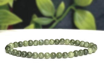 Green Jade Gemstone Bracelet: Dainty 4.5mm  Bead Stretch Bracelet