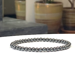 Dainty Hematite Bracelet: 4mm Natural Non-Magnetic Stone, Minimalist Style, Protection