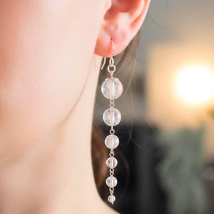 Handmade Clear Quartz Crystal Dangle Earrings with 925 Sterling Silver - Approx. 3.75" Drop Length