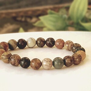 Natural Picasso Jasper Bracelet, Premium Grade Stretch Gemstone Bracelet, Choose Your Beads Size, Customizable Fit