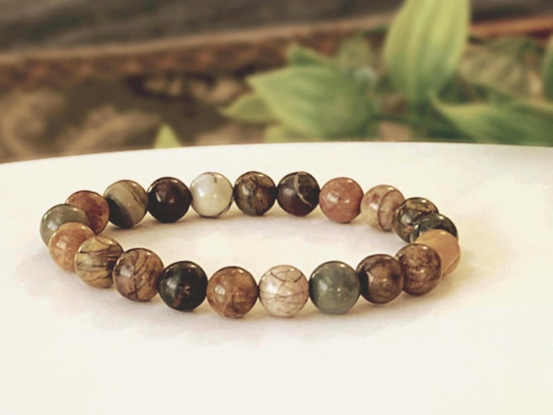 Natural Picasso Jasper Bracelet, Premium Grade Stretch Gemstone Bracelet, Choose Your Beads Size, Customizable Fit