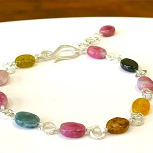 Rainbow Tourmaline Bracelet: Sterling Silver Dainty Gemstone Jewelry