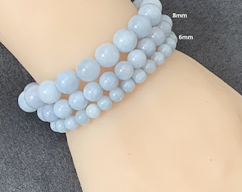 Aquamarine Gemstone Bracelet - Stretch Bracelet, March Birthstone Bracelet, Aquamarine Bead Bracelet, Birthday Gift, Gift for Her