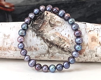 Peacock Black Freshwater Pearl Bracelet - Stretch Bracelet, High-Grade 7-8mm Cultured Pearls