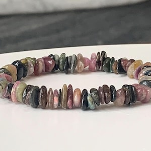 Tourmaline Chip Bracelet: Multicolor Gemstone Stretch Bracelet, October Birthstone
