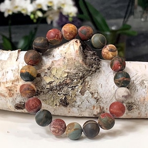 Matte Finish Picasso Jasper Bracelet, Premium Grade Stretch Gemstone Bracelet, Protection Bracelet for Men & Women