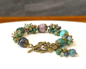 Indian Agate Bracelet: Bronze Accent Gemstone Beaded Bracelet