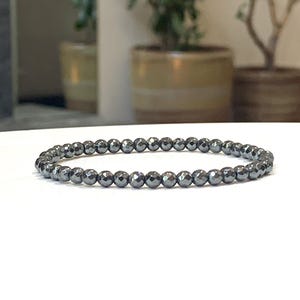 Dainty Faceted Hematite Bracelet: 4.5mm Minimalist Natural Stone