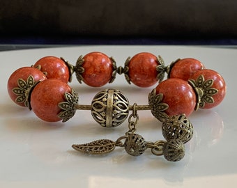 Natural Sponge Coral Stretch Bracelet made with Large 18mm Sponge Coral Beads and Antique Bronze, Gift for Her, Gift for Him