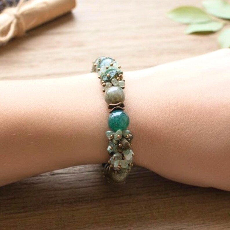 Natural Indian Agate Gemstone Bracelet - Elegant Women's Statement Stretch Bracelet Bild 3
