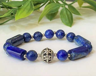 Lapis Lazuli Gemstone Bracelet -Stretch Bracelet, Grade A+ Natural Lapis Lazuli Beads, Protection Bracelet, Healing gemstone, Gift for Him