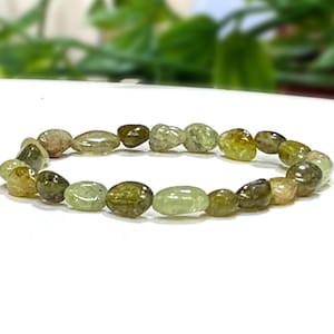 Green Garnet Gemstone Bracelet: January Birthstone, Natural Nugget Beads
