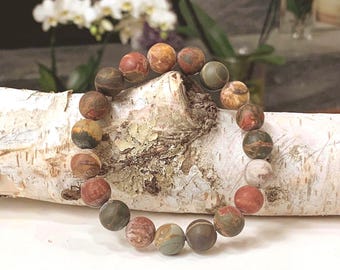 Matte Picasso Jasper Stretch Bracelet: Grounding Gemstone Jewelry