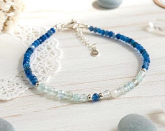 Kyanite Bracelet, Morganite Gemstone Bracelet, 925 Sterling Silver, Dainty 4mm Gemstones