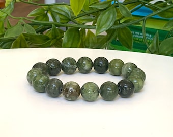 Green Jade Gemstone Bracelet - Stretch Bracelet, Large 12mm Genuine Green Jade Beads, Gift for Her, Gift for Him, Stacking Bracelet Gift