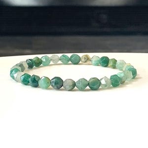 Natural Jade Bracelet - Faceted Australian Jade Gemstone Stretch Bracelet, 6mm Faceted Jade Gemstone Beads, Gift for Her, Gift for Him