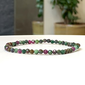 Dainty Faceted Ruby Zoisite Gemstone Bracelet - Delicate Elegance