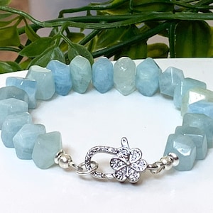 Aquamarine Gemstone Bracelet- March Birthstone Bracelet Gift, Crystal Healing Bracelet, Sterling Silver, Gift for Her, Birthday Gift